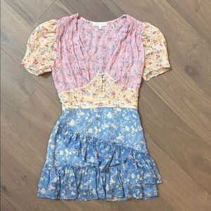 LoveShackFancy Floral-print silk Mini Dress in Pink Multi